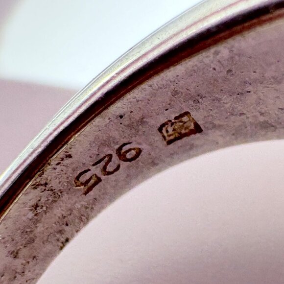 VTG Solid Sterling SIlver 925 Turquoise Bezel Set Tapered Band Ring Size 9 - Picture 8 of 10